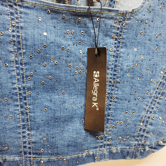 Allegra K Womens Studded Denim Crop Top With Zipper Closure Medium - Picture 3 of 6